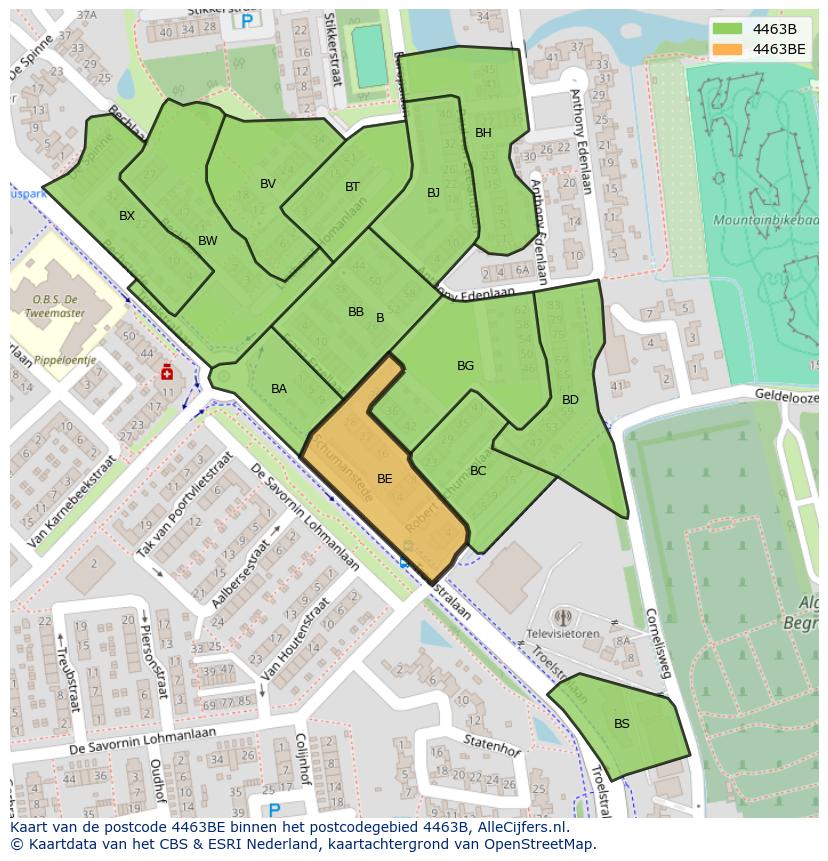 Afbeelding van het postcodegebied 4463 BE op de kaart.