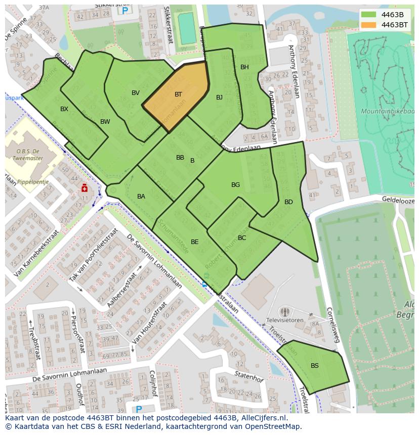 Afbeelding van het postcodegebied 4463 BT op de kaart.