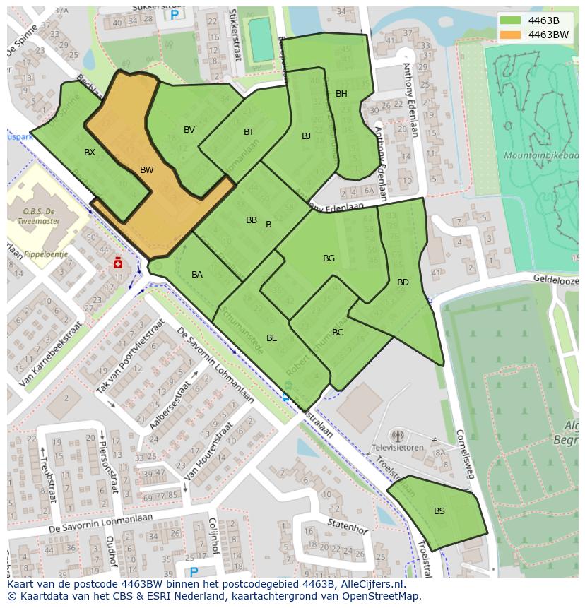 Afbeelding van het postcodegebied 4463 BW op de kaart.
