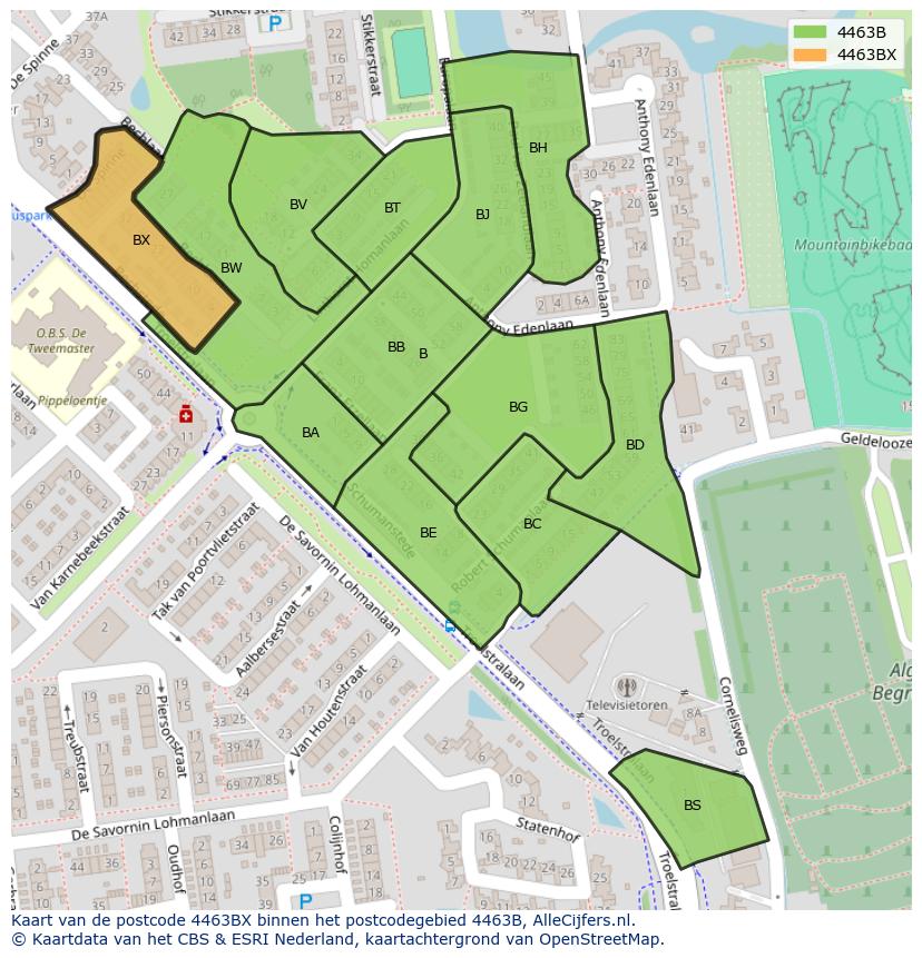 Afbeelding van het postcodegebied 4463 BX op de kaart.