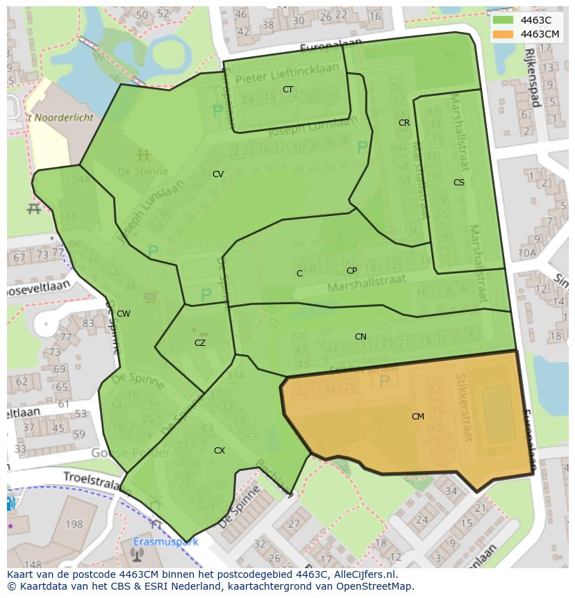Afbeelding van het postcodegebied 4463 CM op de kaart.