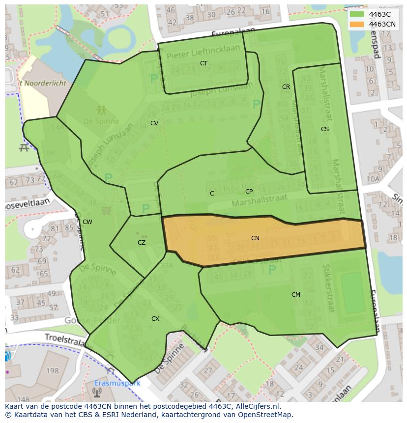 Afbeelding van het postcodegebied 4463 CN op de kaart.