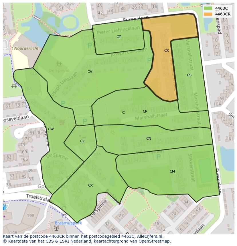 Afbeelding van het postcodegebied 4463 CR op de kaart.