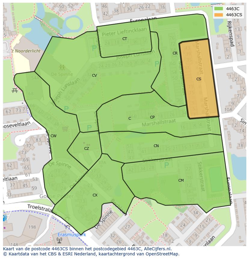 Afbeelding van het postcodegebied 4463 CS op de kaart.