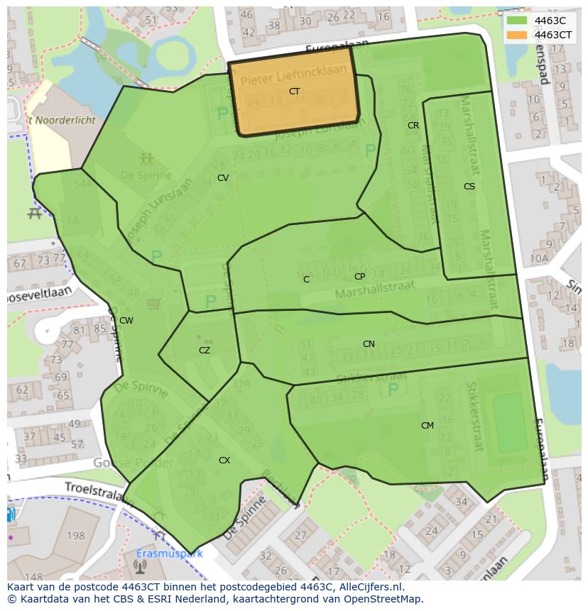 Afbeelding van het postcodegebied 4463 CT op de kaart.