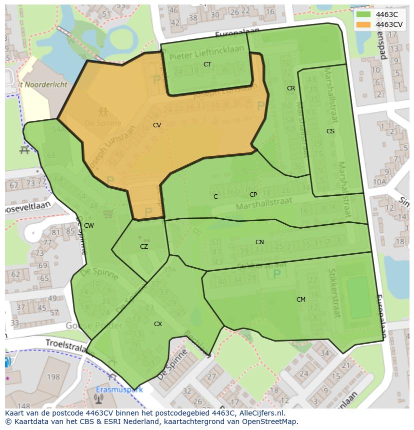 Afbeelding van het postcodegebied 4463 CV op de kaart.