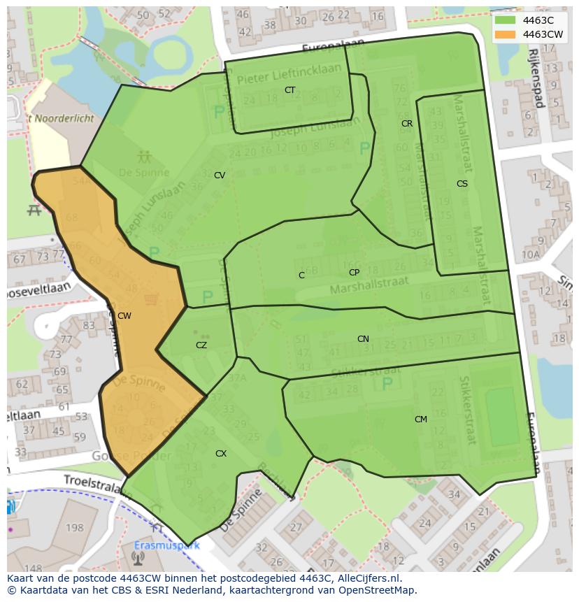 Afbeelding van het postcodegebied 4463 CW op de kaart.