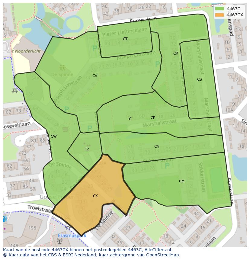 Afbeelding van het postcodegebied 4463 CX op de kaart.