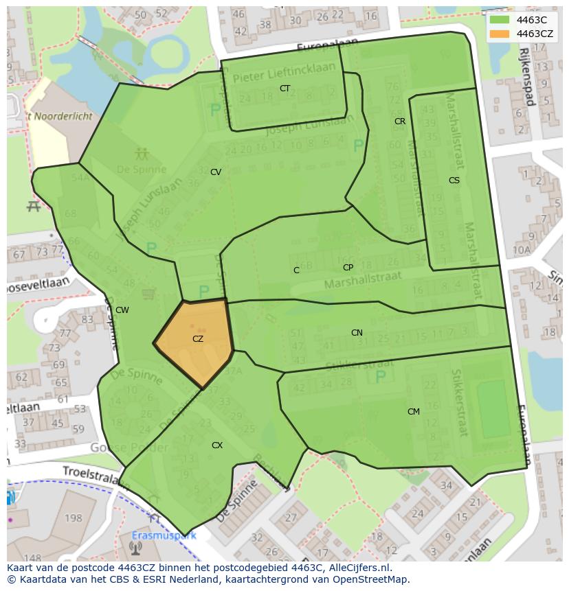 Afbeelding van het postcodegebied 4463 CZ op de kaart.