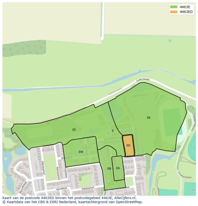 Afbeelding van het postcodegebied 4463 ED op de kaart.