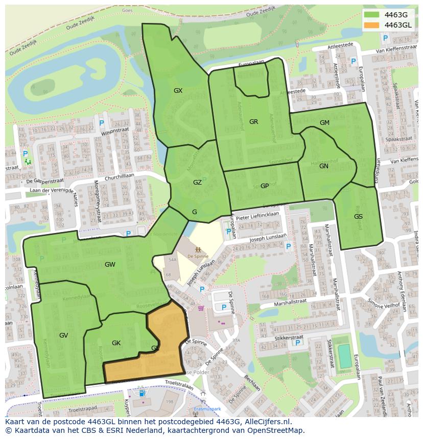 Afbeelding van het postcodegebied 4463 GL op de kaart.