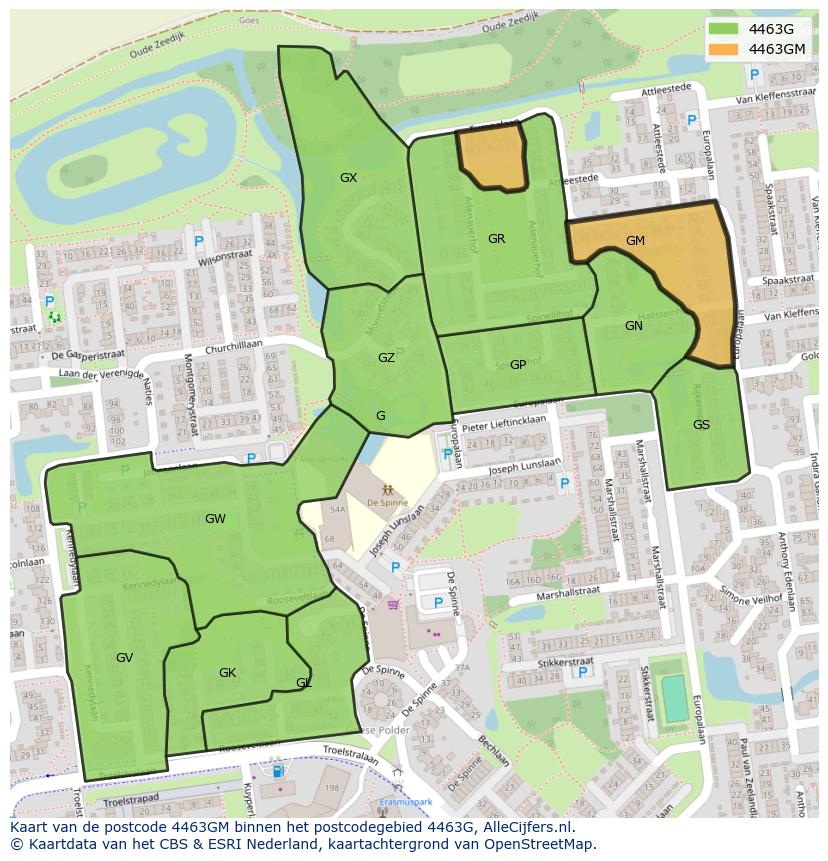 Afbeelding van het postcodegebied 4463 GM op de kaart.