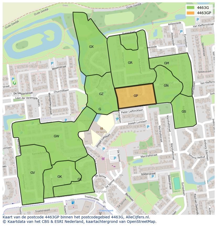 Afbeelding van het postcodegebied 4463 GP op de kaart.