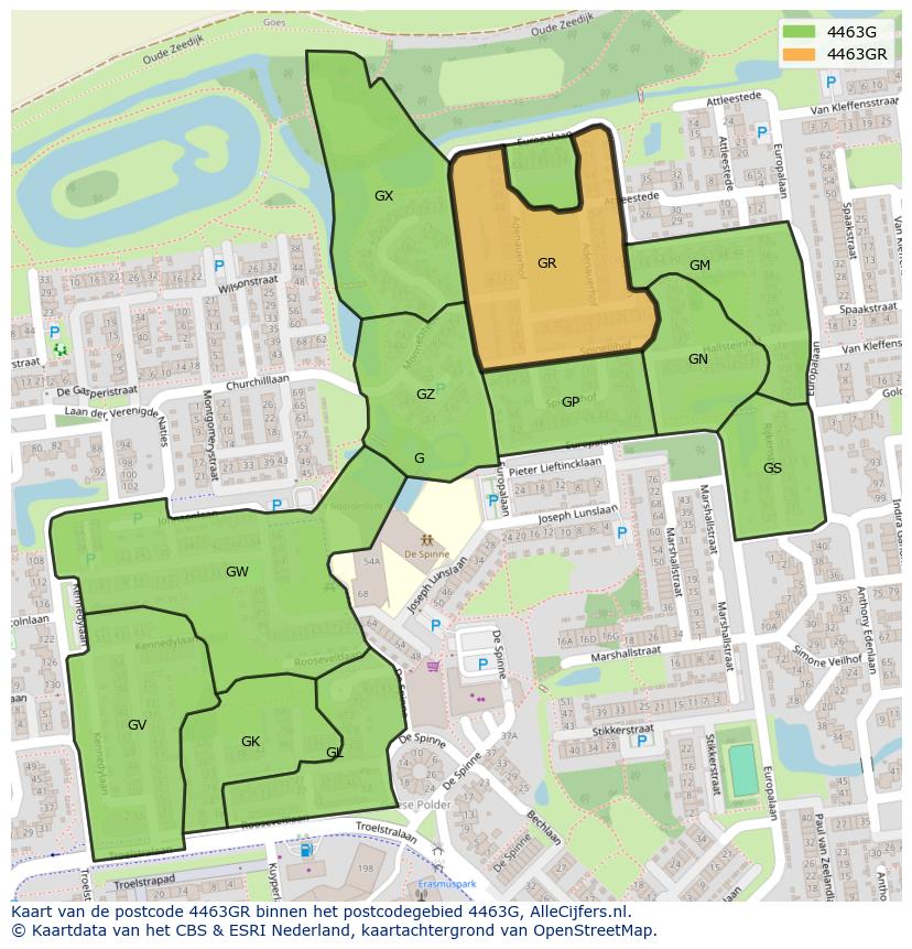Afbeelding van het postcodegebied 4463 GR op de kaart.