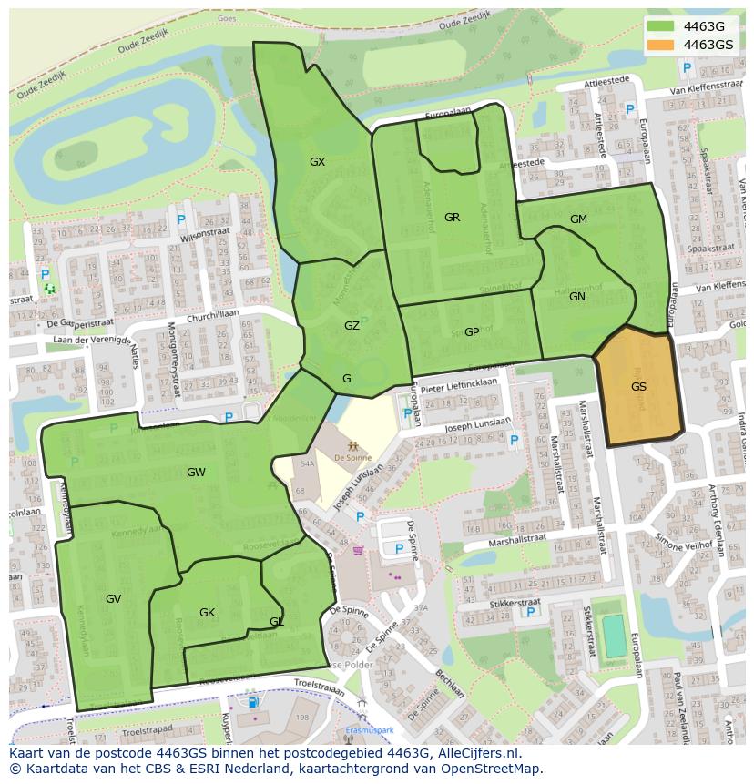 Afbeelding van het postcodegebied 4463 GS op de kaart.
