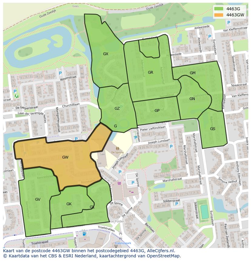 Afbeelding van het postcodegebied 4463 GW op de kaart.