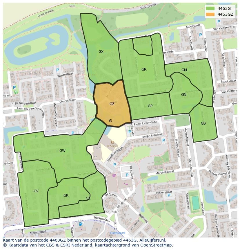 Afbeelding van het postcodegebied 4463 GZ op de kaart.