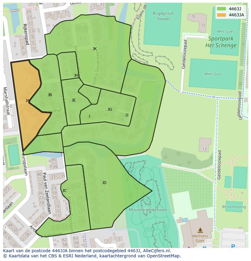Afbeelding van het postcodegebied 4463 JA op de kaart.