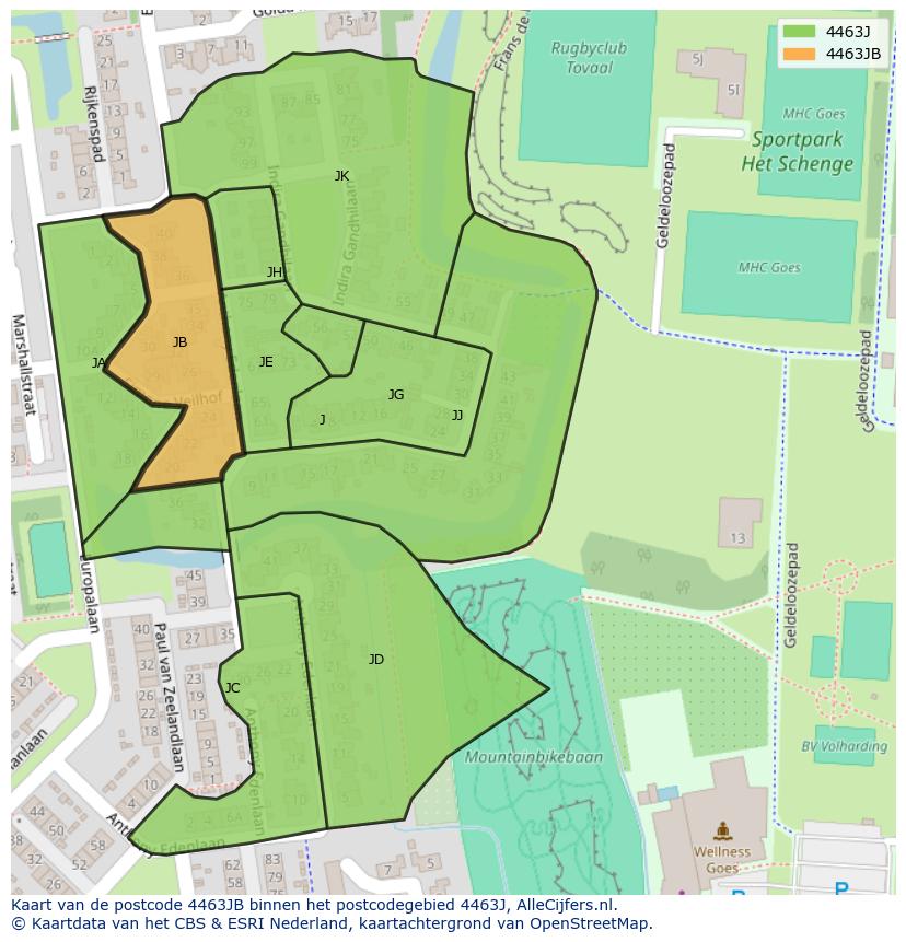 Afbeelding van het postcodegebied 4463 JB op de kaart.