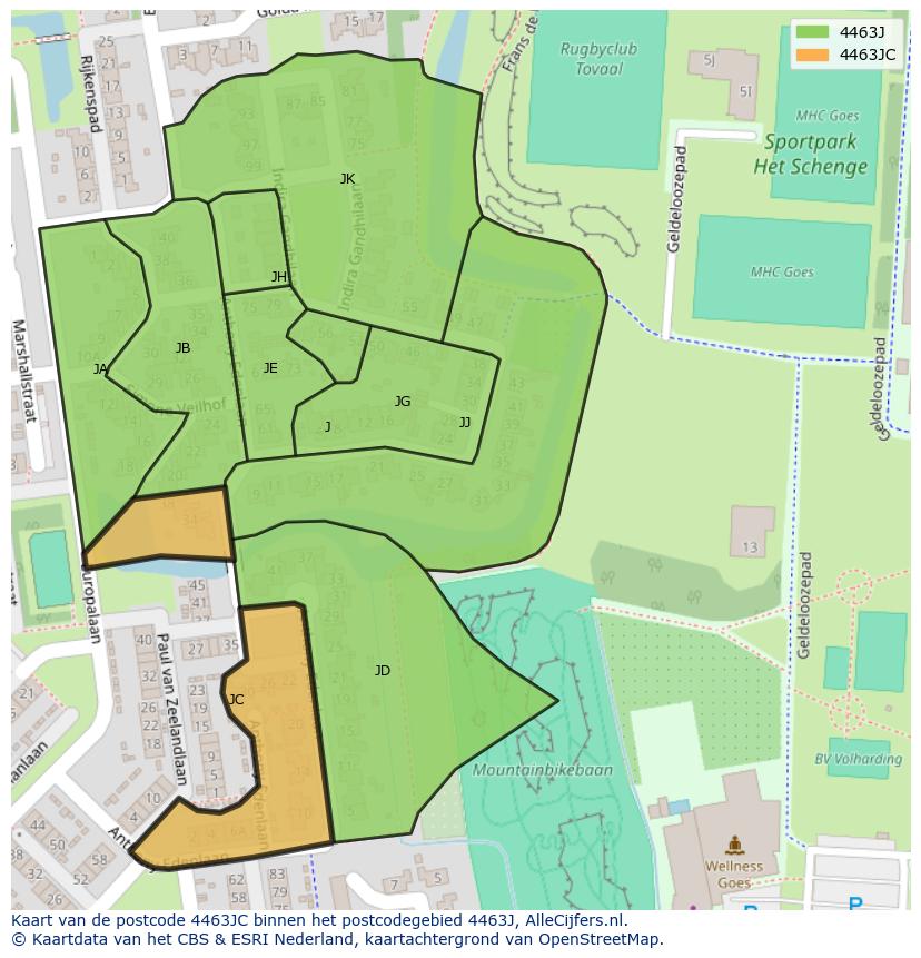 Afbeelding van het postcodegebied 4463 JC op de kaart.