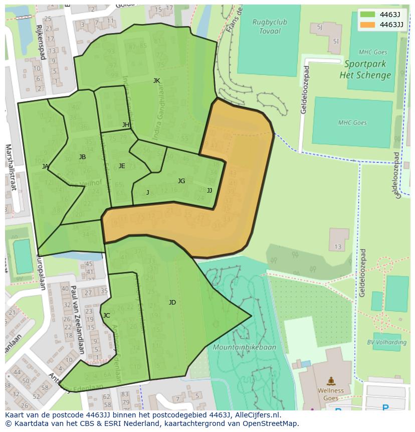 Afbeelding van het postcodegebied 4463 JJ op de kaart.
