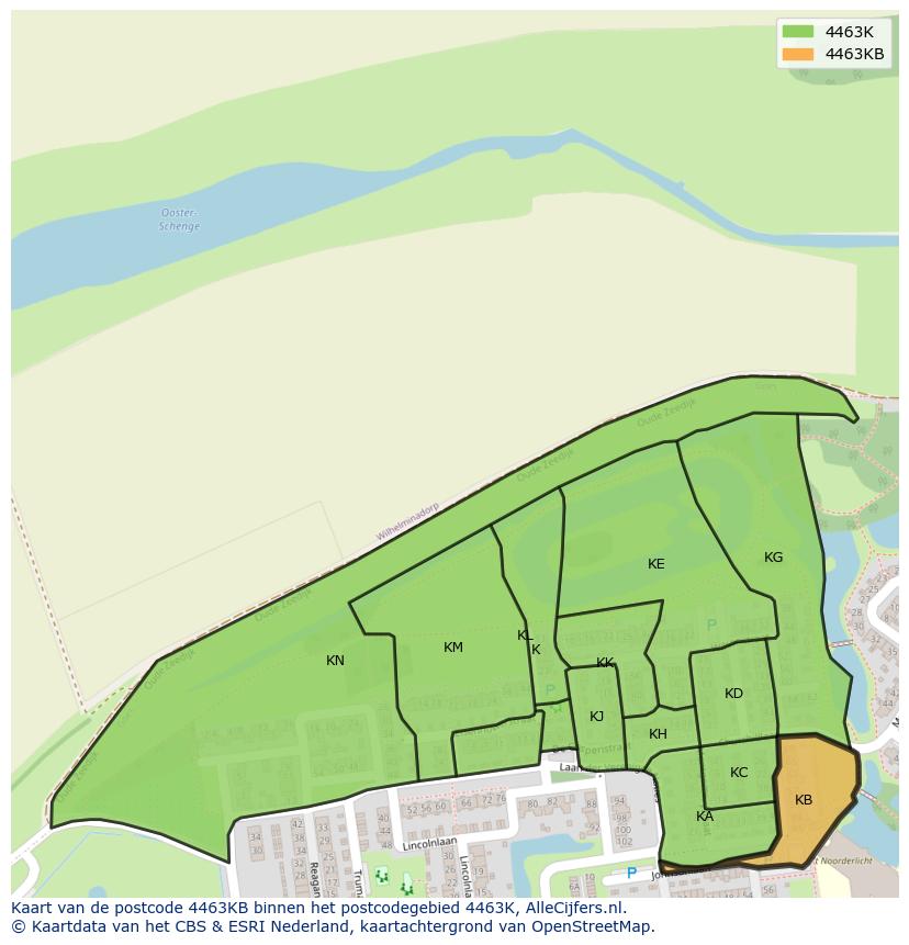 Afbeelding van het postcodegebied 4463 KB op de kaart.