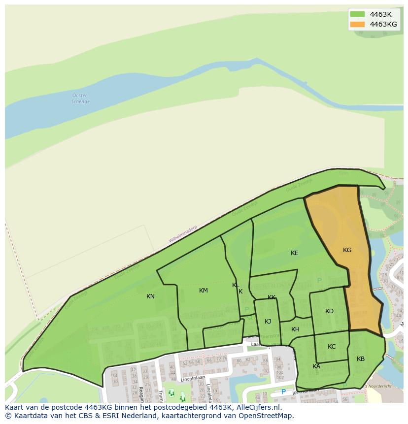 Afbeelding van het postcodegebied 4463 KG op de kaart.