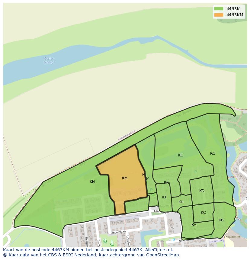 Afbeelding van het postcodegebied 4463 KM op de kaart.
