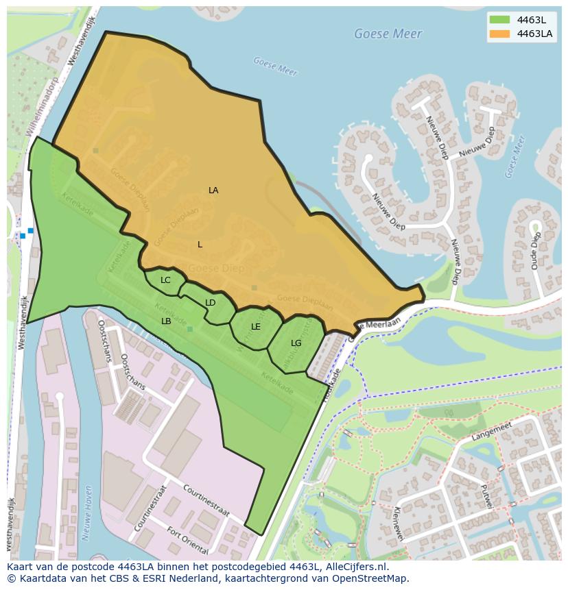 Afbeelding van het postcodegebied 4463 LA op de kaart.