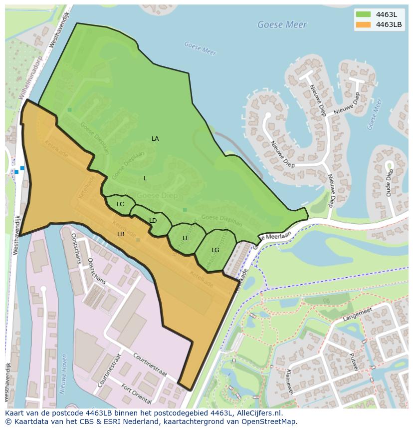 Afbeelding van het postcodegebied 4463 LB op de kaart.