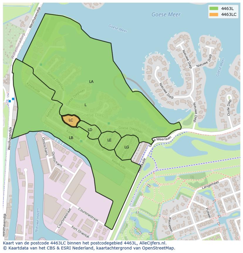 Afbeelding van het postcodegebied 4463 LC op de kaart.