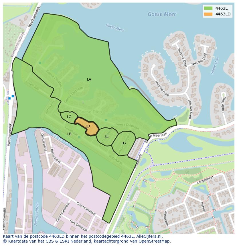 Afbeelding van het postcodegebied 4463 LD op de kaart.