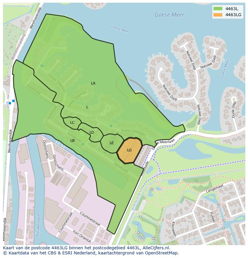 Afbeelding van het postcodegebied 4463 LG op de kaart.