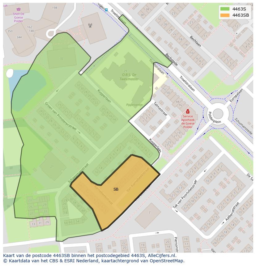 Afbeelding van het postcodegebied 4463 SB op de kaart.