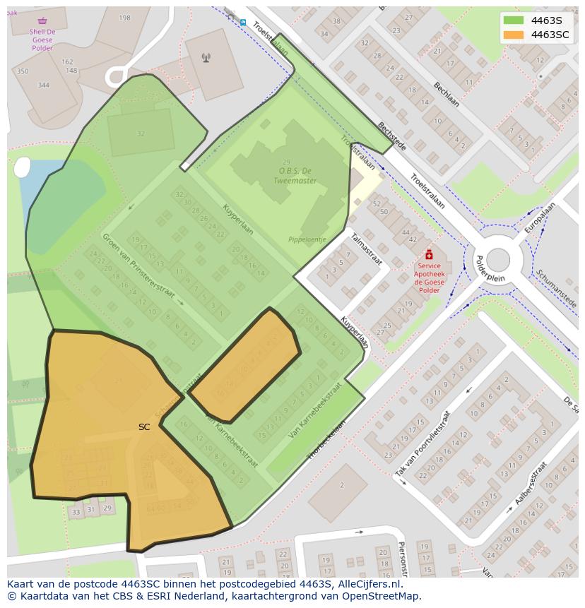 Afbeelding van het postcodegebied 4463 SC op de kaart.