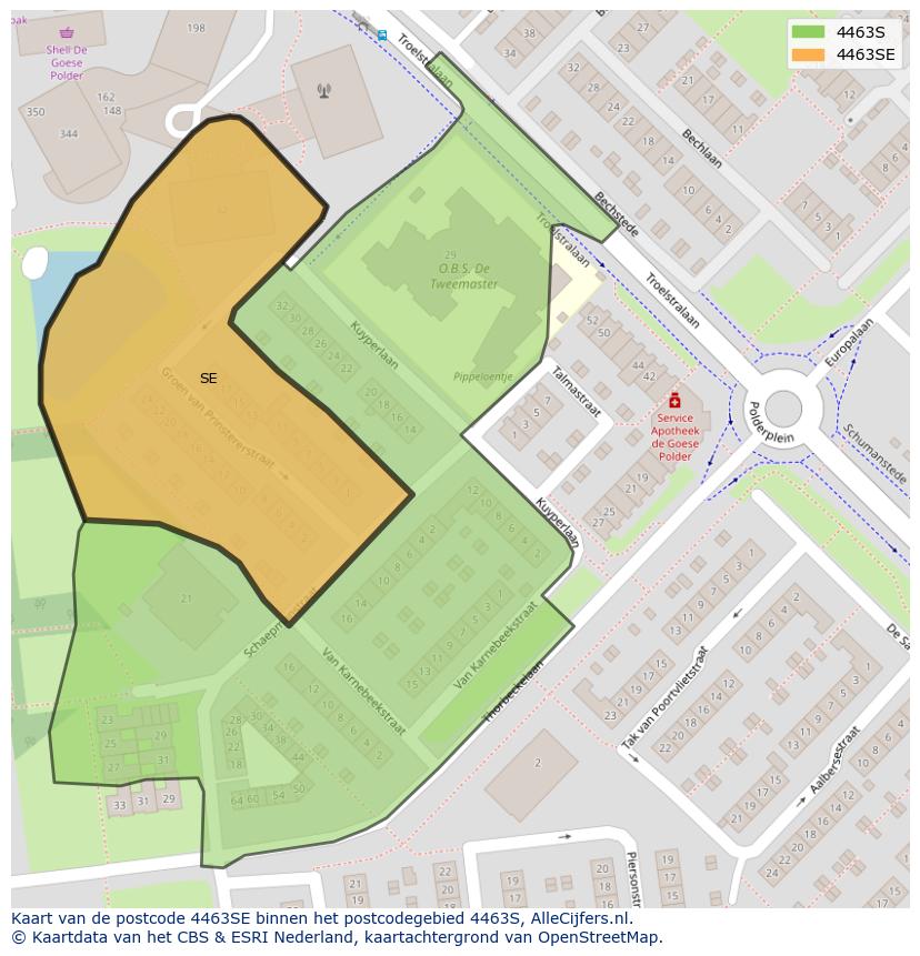 Afbeelding van het postcodegebied 4463 SE op de kaart.
