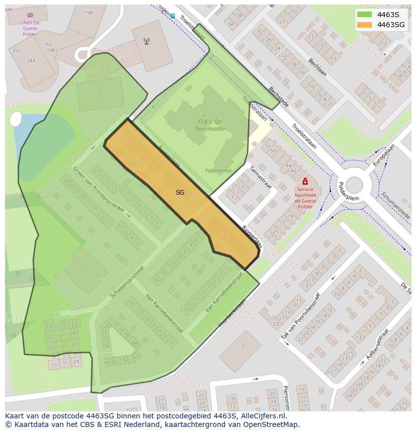 Afbeelding van het postcodegebied 4463 SG op de kaart.