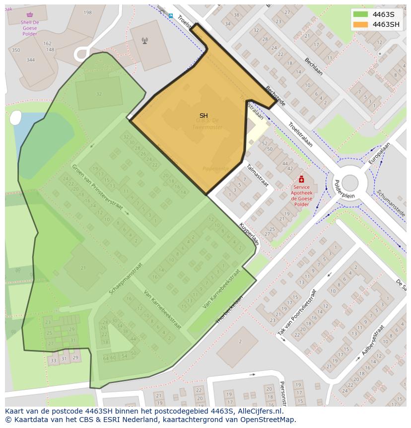 Afbeelding van het postcodegebied 4463 SH op de kaart.