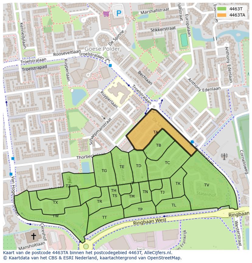 Afbeelding van het postcodegebied 4463 TA op de kaart.