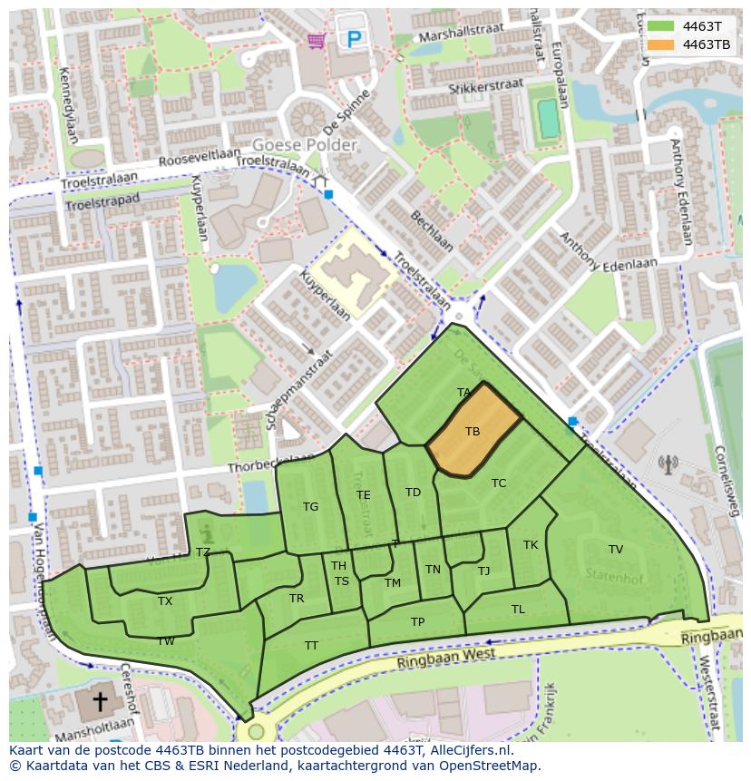 Afbeelding van het postcodegebied 4463 TB op de kaart.