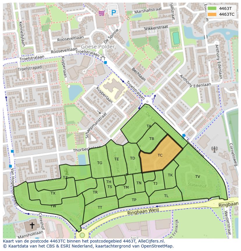 Afbeelding van het postcodegebied 4463 TC op de kaart.