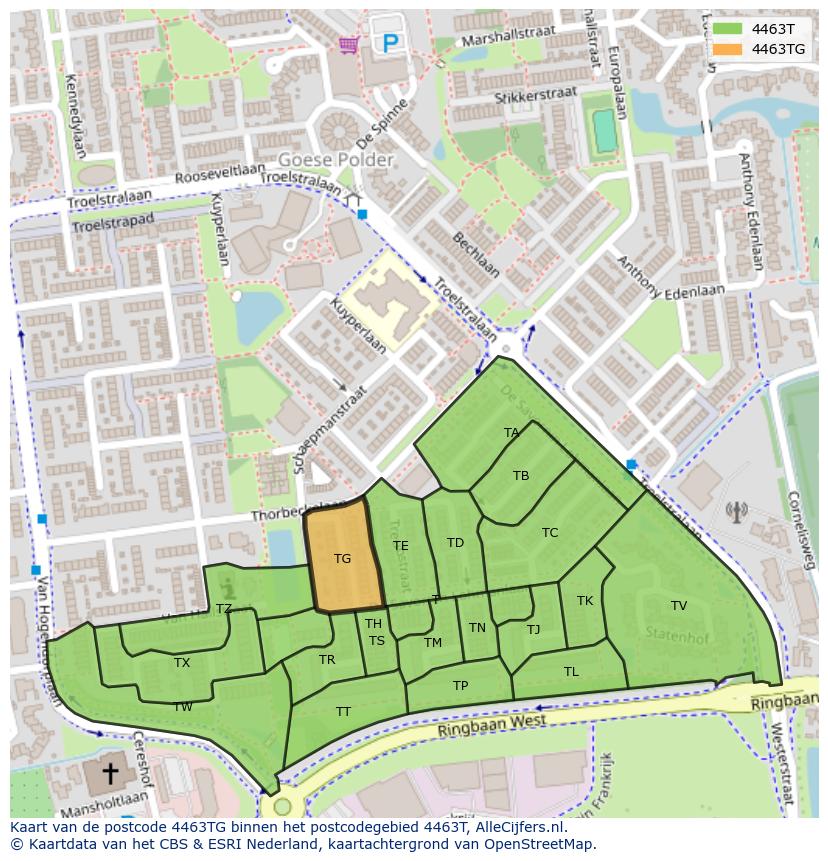 Afbeelding van het postcodegebied 4463 TG op de kaart.