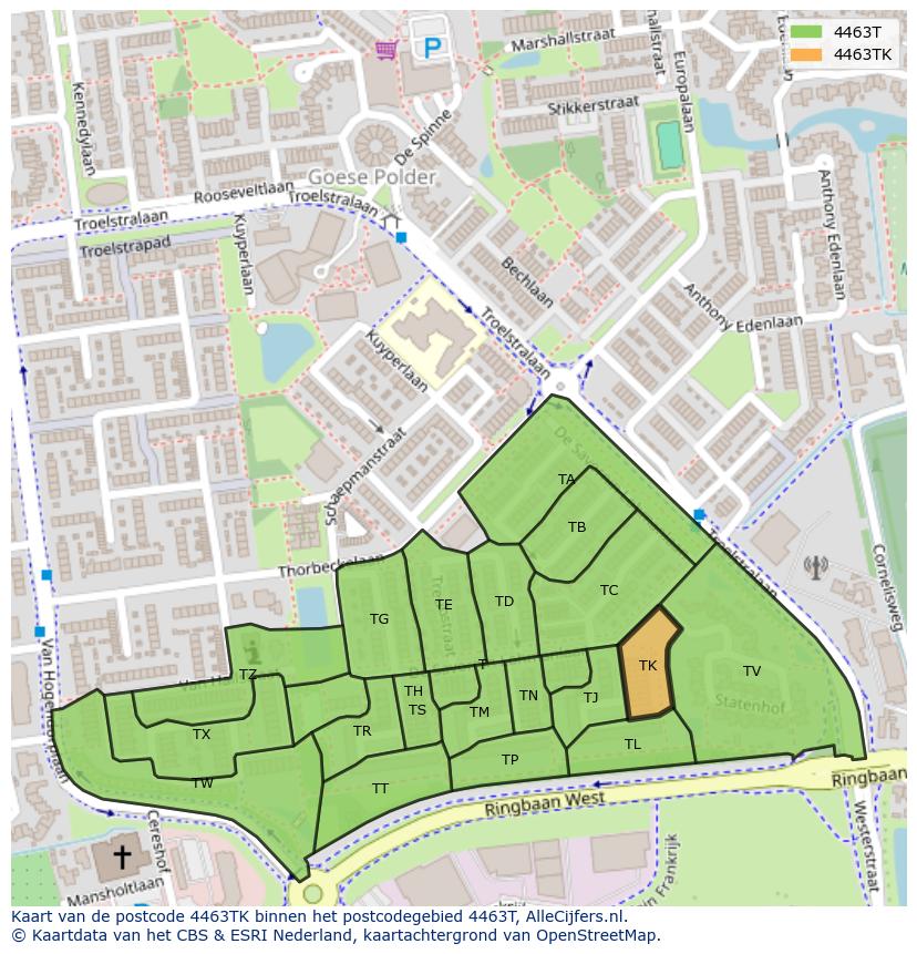 Afbeelding van het postcodegebied 4463 TK op de kaart.