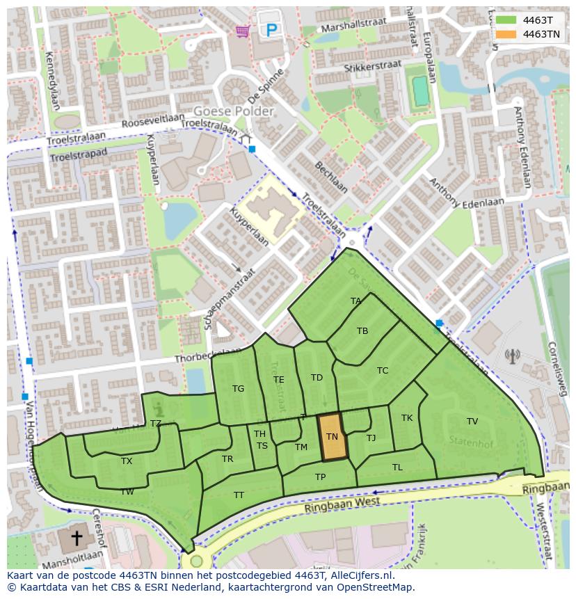 Afbeelding van het postcodegebied 4463 TN op de kaart.