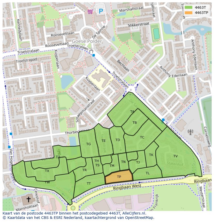 Afbeelding van het postcodegebied 4463 TP op de kaart.