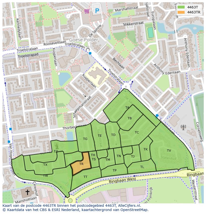 Afbeelding van het postcodegebied 4463 TR op de kaart.