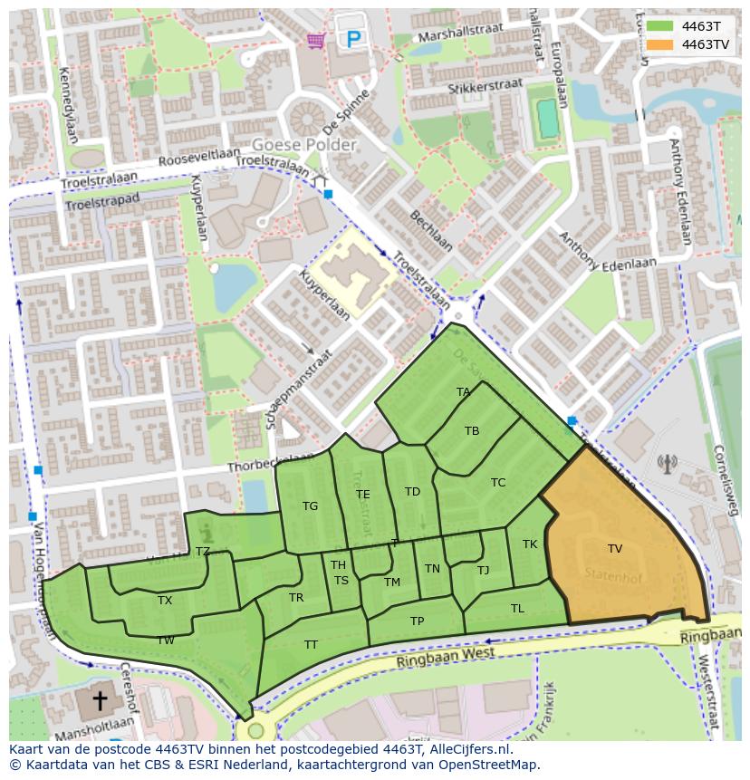 Afbeelding van het postcodegebied 4463 TV op de kaart.