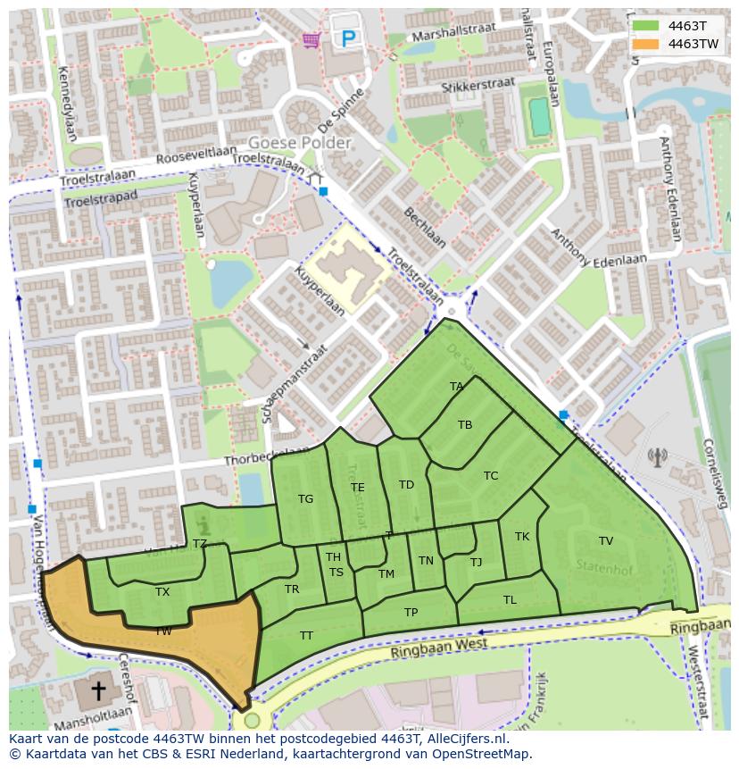Afbeelding van het postcodegebied 4463 TW op de kaart.