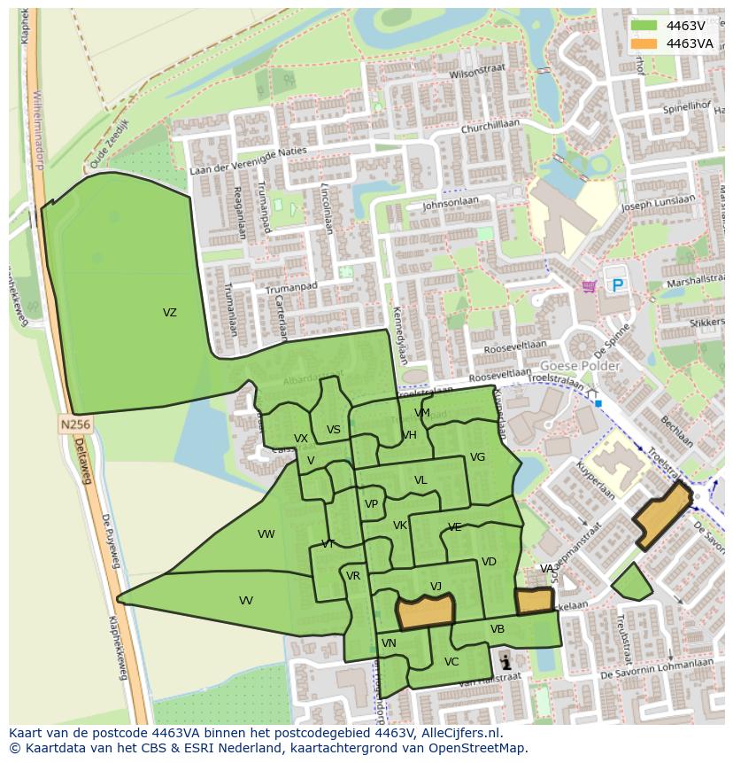 Afbeelding van het postcodegebied 4463 VA op de kaart.