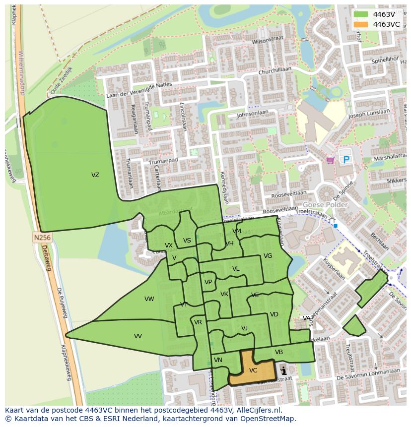 Afbeelding van het postcodegebied 4463 VC op de kaart.